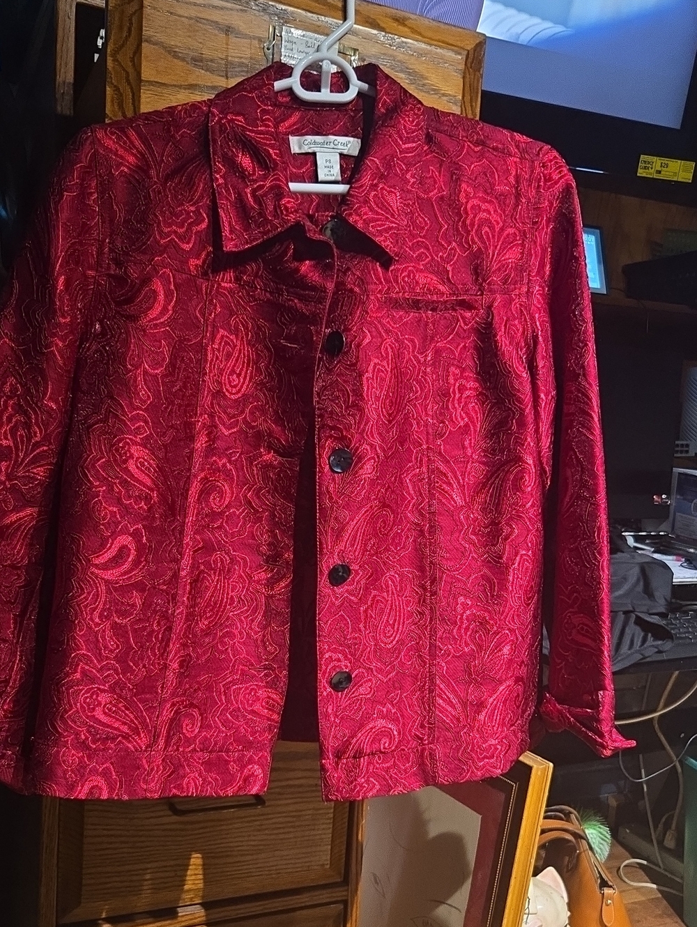 Coldwater Creek Women's Red Paisley Button-Front Jacket